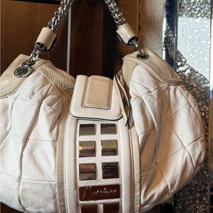 White Quilted Leather Shoulder Bag with Chain Handles Guess by Marciano